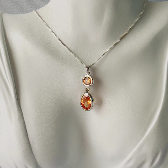 Silver Unlimited Pendant Necklace Faceted Double Gem Sterling 925 Italy - Picture 7 of 14